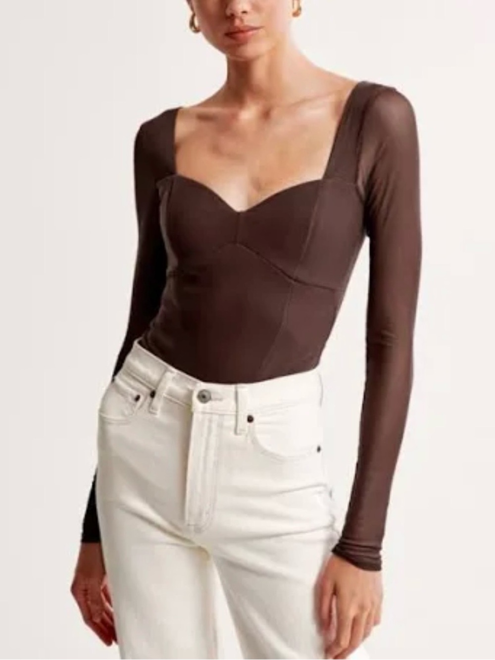 Abercrombie & Fitch Long-Sleeve Crepe Sweetheart Bodysuit Brown S NWOT
